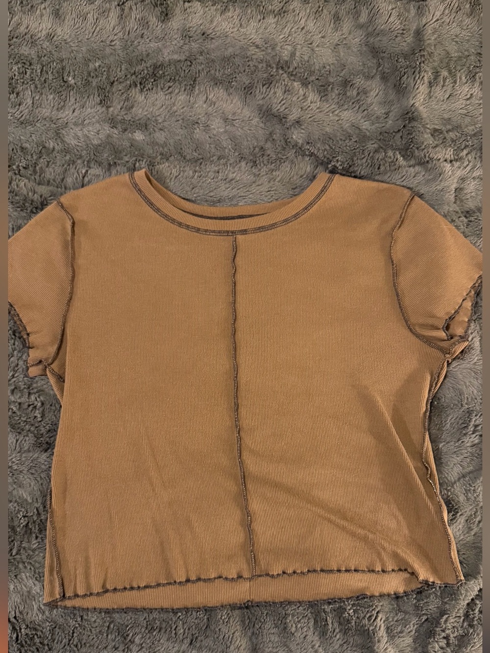 Arizona Jean Company Tan Seam-Detail Short Sleeve Crop Top